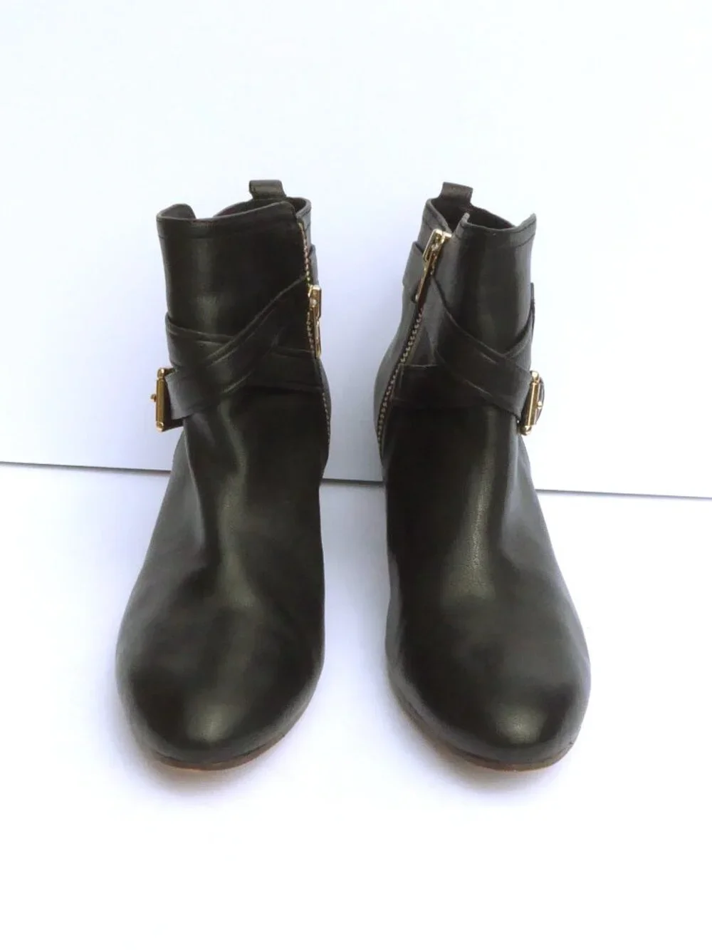 Coach black leather pauline booties with gold hardware buckle boots size 8
